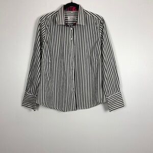 Milano Donna long sleeve black white striped button down floral design shirt 46
